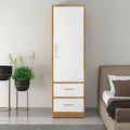 Callas Single Door Wardrobe with Hanging Space & Dual Drawers | Compact Storage Cabinet with Organized Interior | Modern Wooden Almirah for Bedroom & Home (White-Walnut, Estoria-1)