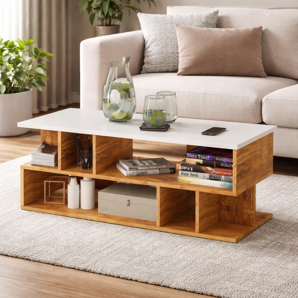 Callas Coffee Table with Multi-Purpose Storage, Wood, Walnut and Natural Finish,Modern Style (Walnut-CT-22)