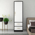 Callas Single Door Wardrobe with Hanging Space & Dual Drawers | Compact Storage Cabinet with Organized Interior | Modern Wooden Almirah for Bedroom & Home (White-Black, Estoria-1)