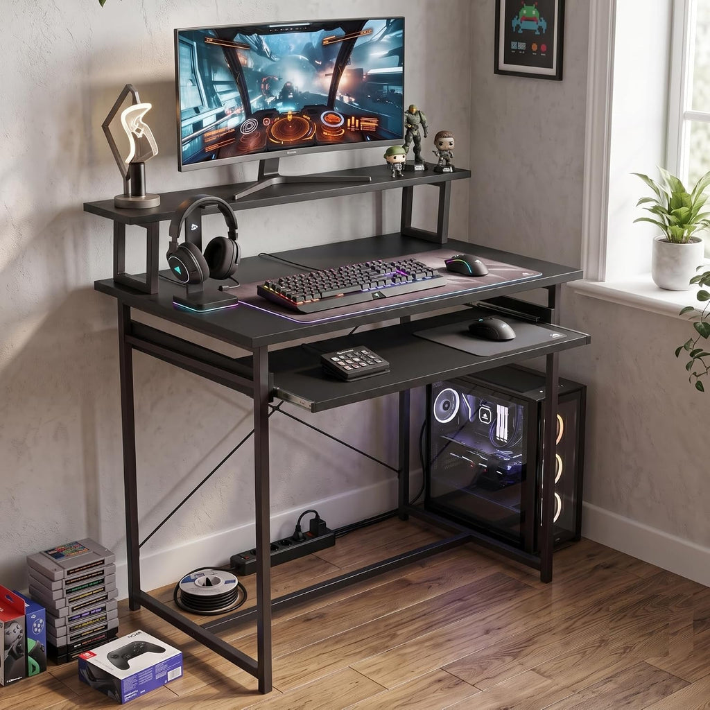 Callas ST-25 DeskMate Pro Engineered Wood Study Desk | 90×54×94.5 cm | Sliding Keyboard Tray, Monitor Riser Shelf | Metal Frame | Home Office, Gaming & Kids Room (Black, ST-25) - 1 Year Warranty