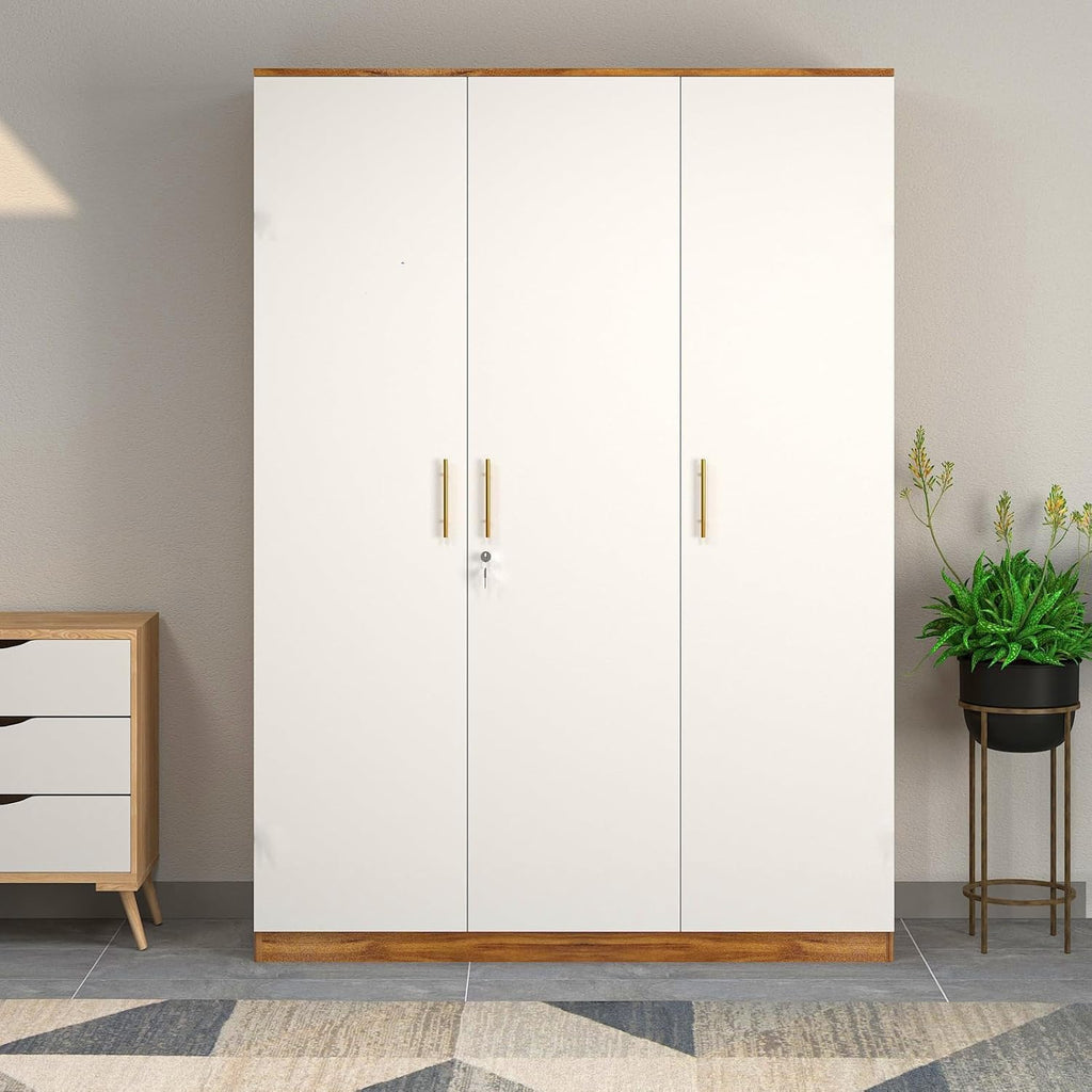 Callas 3 Door Wooden Wardrobe for Bedroom | Engineered Wood Almirah with Hanging Rod, Lockable Door & Drawer |1 Year Warranty with Free Installation (Wardrobe-Walnut)