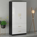 Callas Estoria 2 Door Wooden Wardrobe with 2 Large Drawers | Spacious Hanging Section | Multi-Utility Side Shelves | Engineered Wood Almirah for Bedroom | Free Installation with 1 Year Warranty (White-Black, Estoria-2)