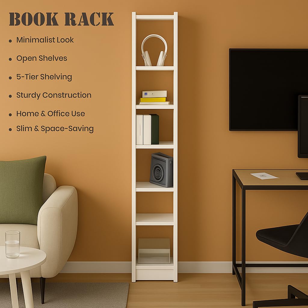 Callas 6 Layer Engineered Wood Bookshelf Multipurpose Home Decor Storage Rack Showcase Organizer for Living Room, Kitchen, Bedroom, Office | (BR-07-White)