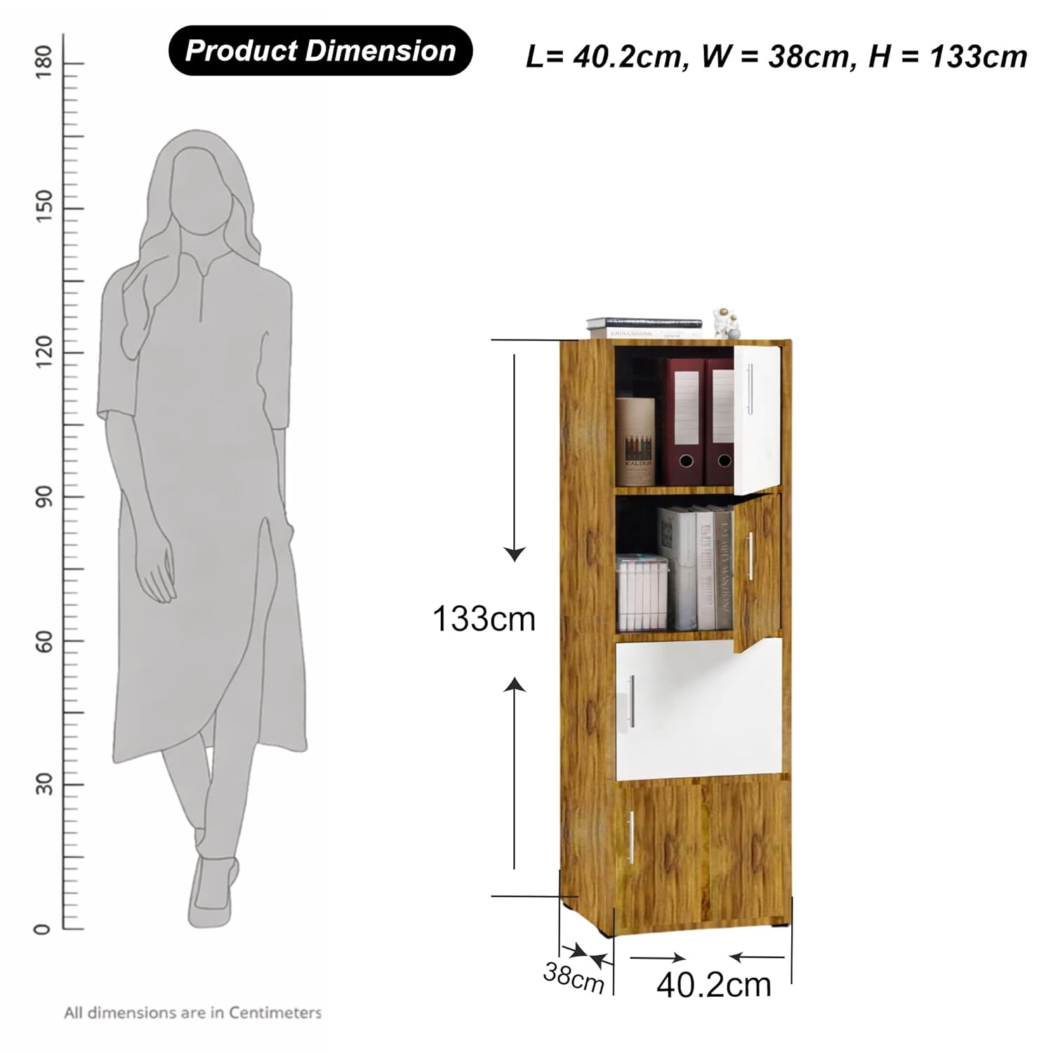 Callas Wooden Book Rack | Multi-Compartment Storage Cabinet | Space-Saving Vertical Bookshelf with Doors | Durable & Sturdy Organizer for Home & Office (BR-24-Walnut)