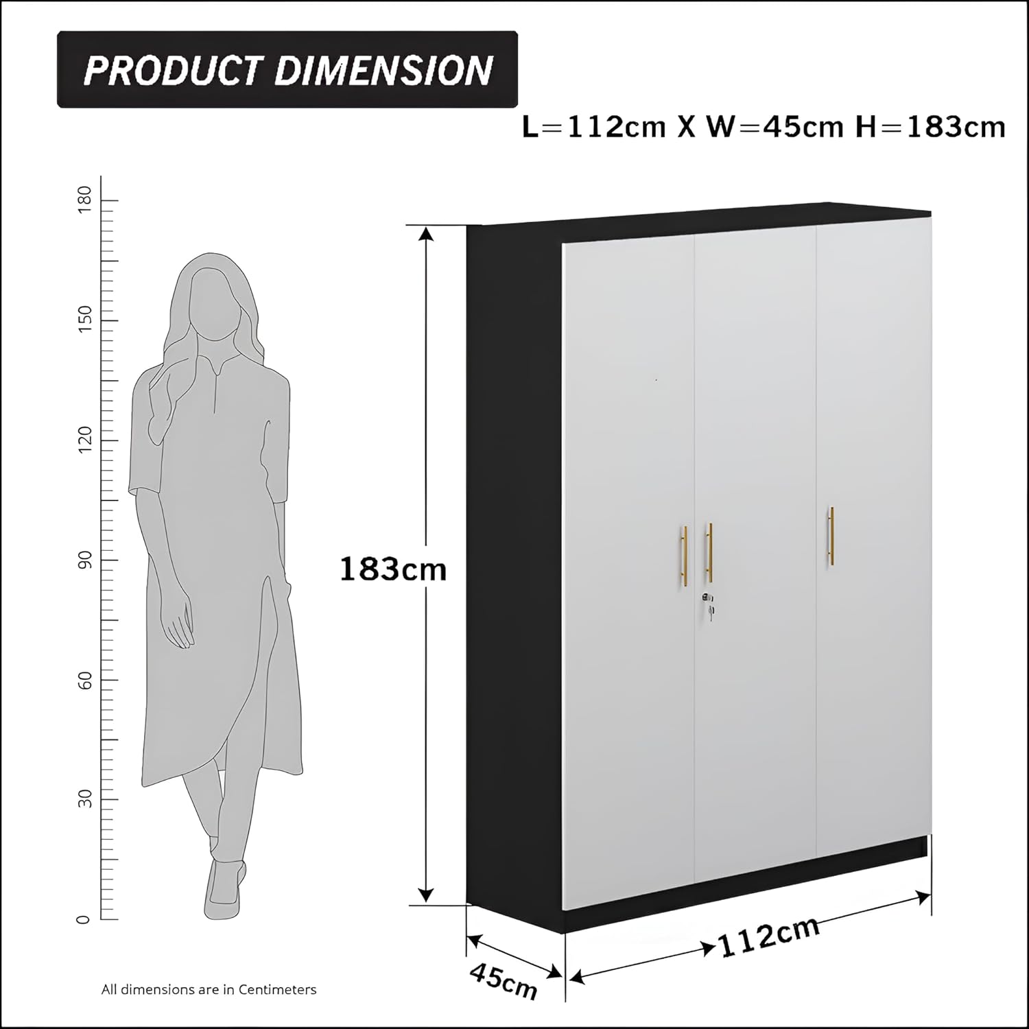 Callas 3 Door Wooden Wardrobe for Bedroom | Engineered Wood Almirah with Hanging Rod, Lockable Door & Drawer, |1 Year Warranty with Free Installation (Wardrobe-3 Door, Black)