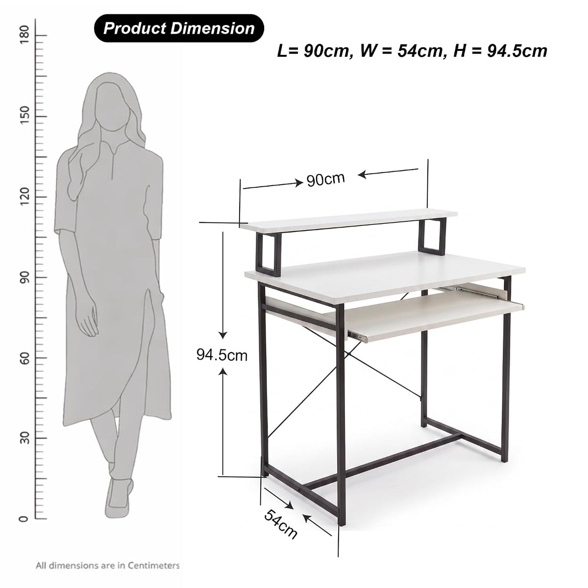 Callas ST-25 DeskMate Pro Engineered Wood Study Desk | 90×54×94.5 cm | Sliding Keyboard Tray, Monitor Riser Shelf | Metal Frame | Home Office, Gaming & Kids Room (White, ST-25) - 1 Year Warranty