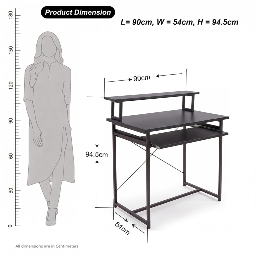 Callas ST-25 DeskMate Pro Engineered Wood Study Desk | 90×54×94.5 cm | Sliding Keyboard Tray, Monitor Riser Shelf | Metal Frame | Home Office, Gaming & Kids Room (Black, ST-25) - 1 Year Warranty