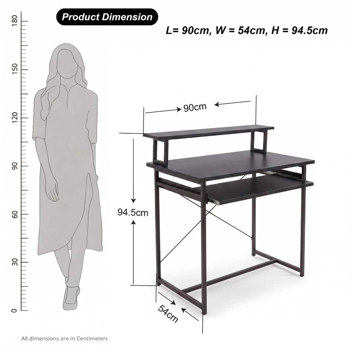 Callas ST-25 DeskMate Pro Engineered Wood Study Desk | 90×54×94.5 cm | Sliding Keyboard Tray, Monitor Riser Shelf | Metal Frame | Home Office, Gaming & Kids Room (Black, ST-25) - 1 Year Warranty