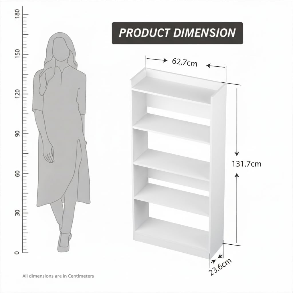 Callas Bookshelf for Home - 5 Tier Books Rack for Study Room Multipurpose Open Shelf for Home, Office, School Engineered Wood Book Organizer Shelf (White, BR-23, 5)