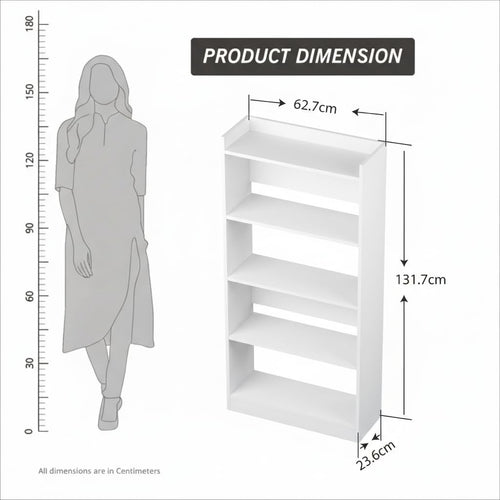 Callas Bookshelf for Home - 5 Tier Books Rack for Study Room Multipurpose Open Shelf for Home, Office, School Engineered Wood Book Organizer Shelf (White, BR-23, 5)