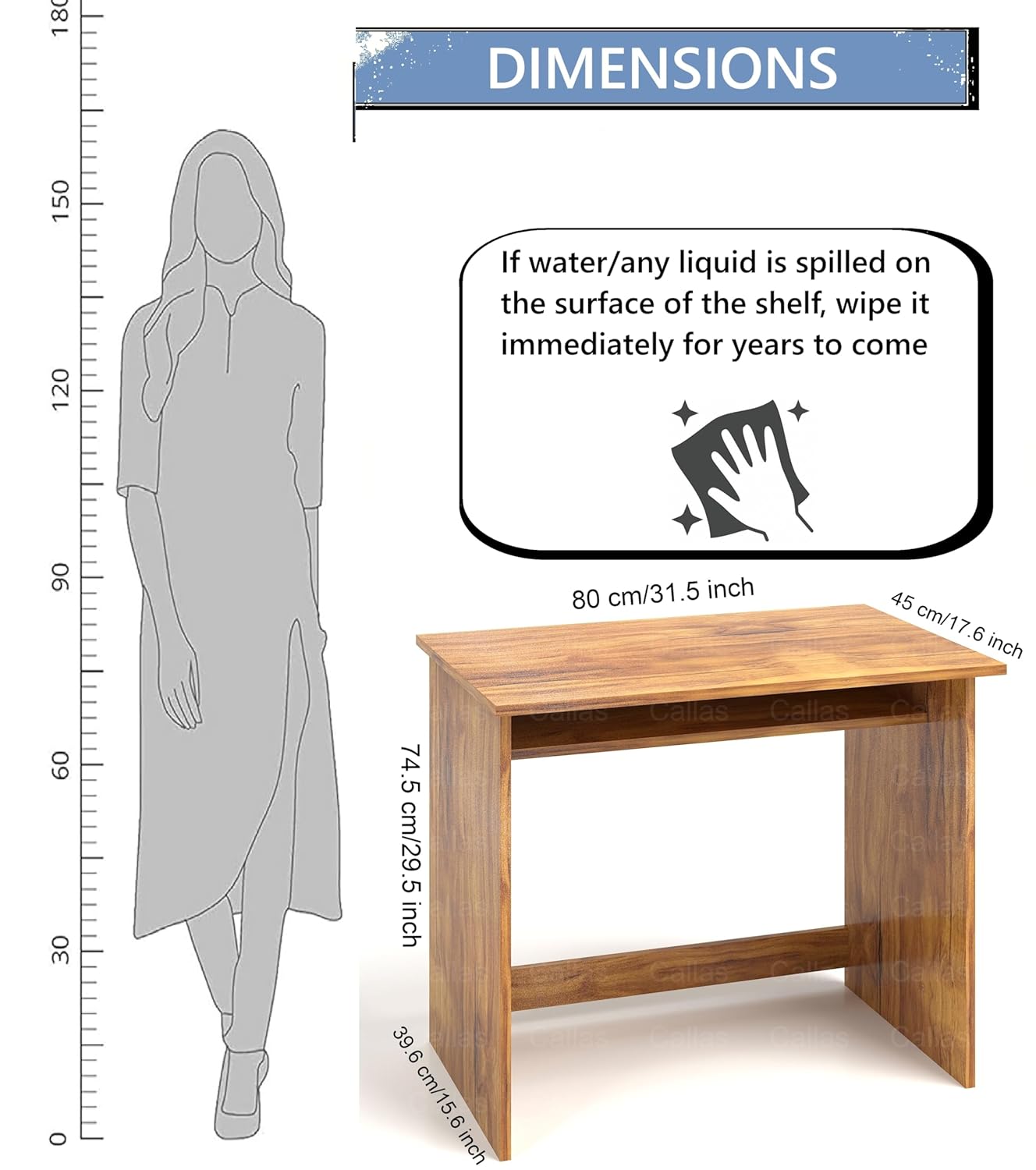 Callas Computer Desk Home/Office Desk | Writing Study Desk | Laptop Table | Modern Simple Desk | Small Desks for Small Spaces | Sturdy Desk for Home, Office, Bedroom, Living Room (ST-02-Brown)