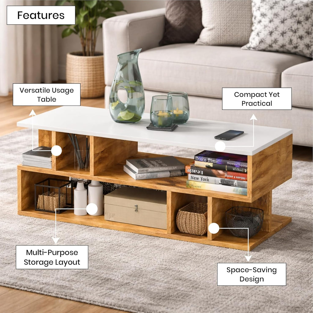 Callas Coffee Table with Multi-Purpose Storage, Wood, Walnut and Natural Finish,Modern Style (Walnut-CT-22)