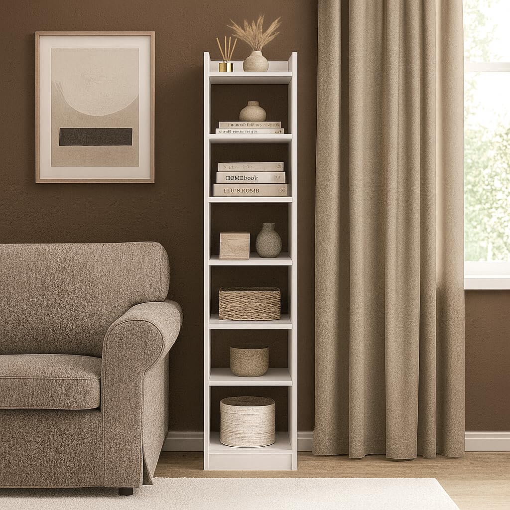 Callas 6 Layer Engineered Wood Bookshelf Multipurpose Home Decor Storage Rack Showcase Organizer for Living Room, Kitchen, Bedroom, Office | (BR-07-White)