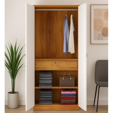 Callas 2 Door Engineered Wood Wardrobe | Modern Bedroom Storage Cabinet with Lock & Shelves | Compact Almirah for Clothes, Accessories & Home Organization (WD-01-Walnut)