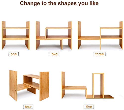 Callas Adjustable Wood Desktop Storage Organizer Display Shelf Rack | Spice Rack | Counter Top Bookcase Book Shelf | Home Décor Display & Storage Rack Cabinet Unit | Parent (BS-1-Brown)