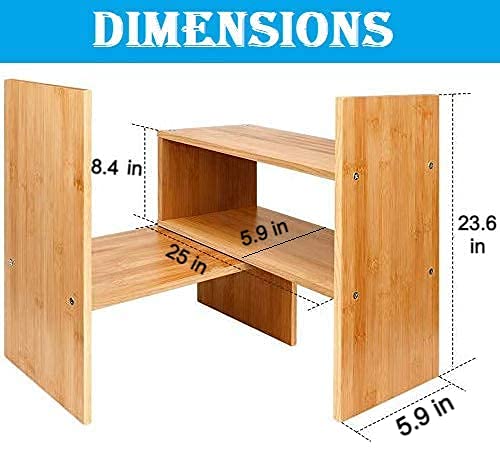 Callas Adjustable Wood Desktop Storage Organizer Display Shelf Rack | Spice Rack | Counter Top Bookcase Book Shelf | Home Décor Display & Storage Rack Cabinet Unit | Parent (BS-1-Black)