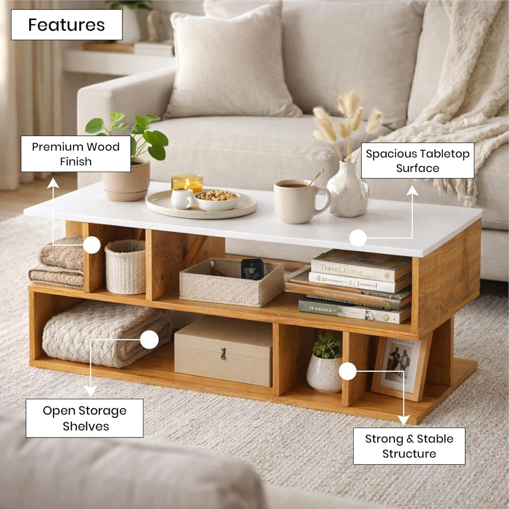 Callas Coffee Table with Multi-Purpose Storage, Wood, Walnut and Natural Finish,Modern Style (Walnut-CT-22)