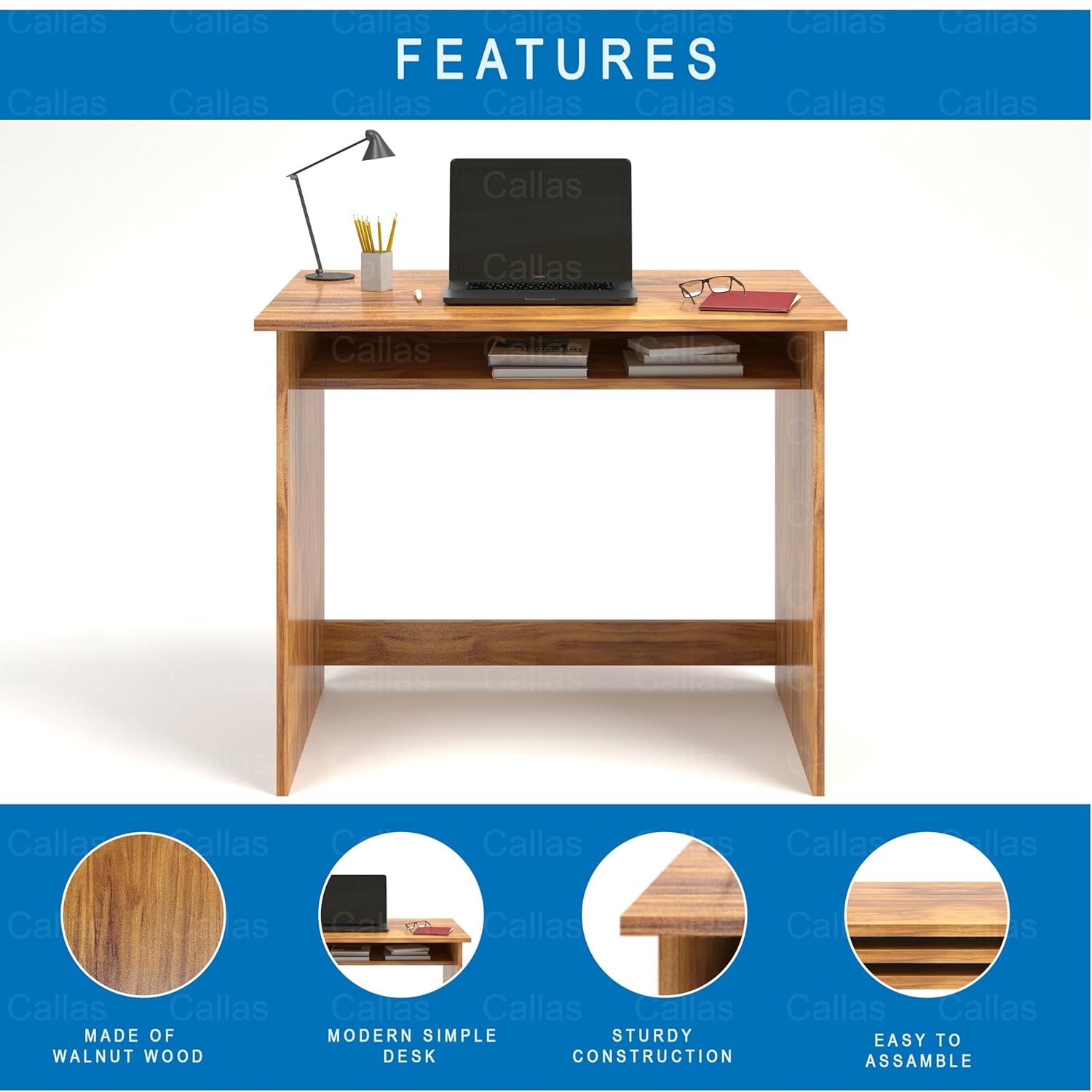 Callas Computer Desk Home/Office Desk | Writing Study Desk | Laptop Table | Modern Simple Desk | Small Desks for Small Spaces | Sturdy Desk for Home, Office, Bedroom, Living Room (ST-02-Brown)