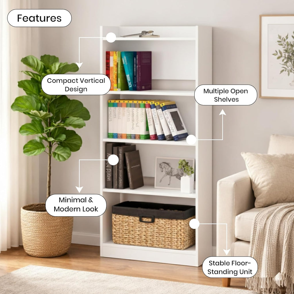 Callas Bookshelf for Home - 5 Tier Books Rack for Study Room Multipurpose Open Shelf for Home, Office, School Engineered Wood Book Organizer Shelf (White, BR-23, 5)