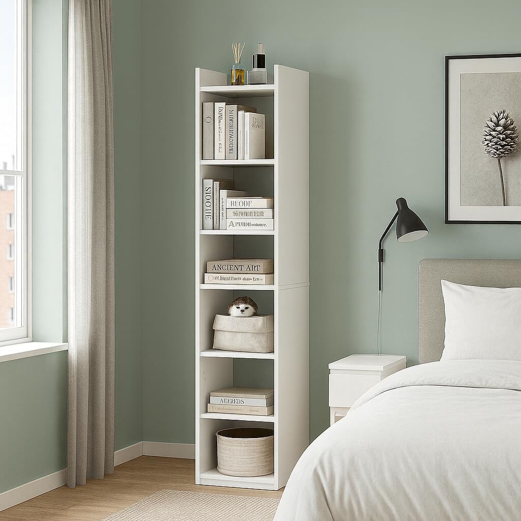 Callas 6 Layer Engineered Wood Bookshelf Multipurpose Home Decor Storage Rack Showcase Organizer for Living Room, Kitchen, Bedroom, Office | (BR-07-White)