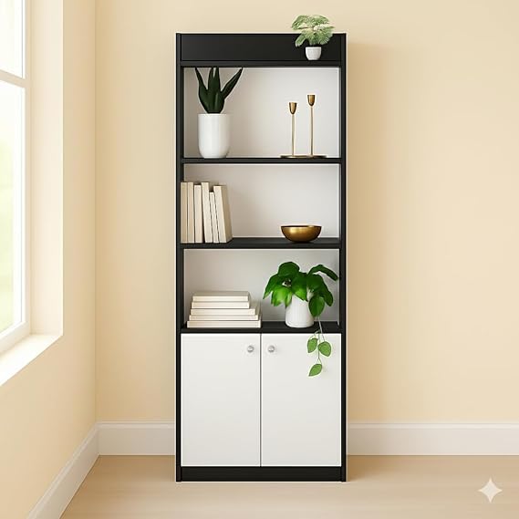 Callas Wooden Bookshelf with Display Unit Cabinet | Engineered Wood Bookcase for Living Room, Bedroom, Office | Modern Display Shelf Organizer for Books & Décor - Gifting (BR-22-Walnut)