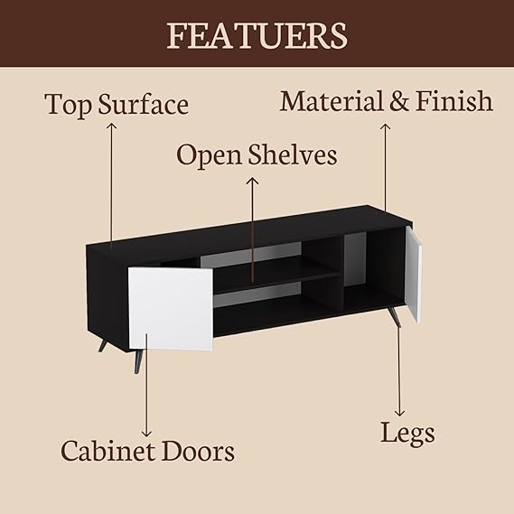 Callas Engineered Wood TV Entertainment Unit for Living Room | Modern TV Cabinet with Shelves & Storage | Set Top Box Stand & Display Unit (Black, TV-08)