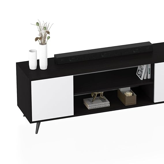 Callas Engineered Wood TV Entertainment Unit for Living Room | Modern TV Cabinet with Shelves & Storage | Set Top Box Stand & Display Unit (Black, TV-08)