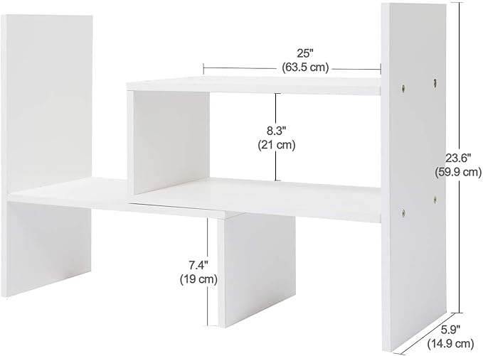 Callas Adjustable Wood Desktop Storage Organizer Display Shelf Rack | Spice Rack | Counter Top Bookcase Book Shelf | Home Décor Display & Storage Rack Cabinet Unit | (BS1-White)