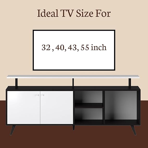 Callas Engineered Wood TV Entertainment Unit for Living Room | Modern TV Cabinet with Shelves & Storage | Set Top Box Stand & Display Unit (TV-07, Black)