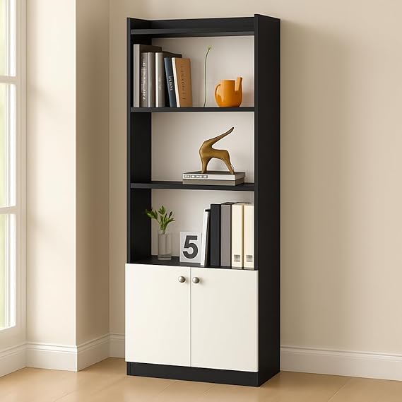 Callas Wooden Bookshelf with Display Unit Cabinet | Engineered Wood Bookcase for Living Room, Bedroom, Office | Modern Display Shelf Organizer for Books & Décor - Gifting (BR-22-Walnut)