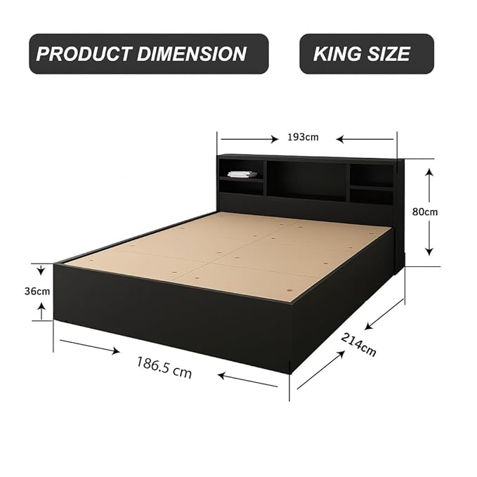 Callas Trinity King Size Bed Engineered Wood Modern Design with Headboard | Elegant Finish | Durable Structure (Trinity Black, King Bed)