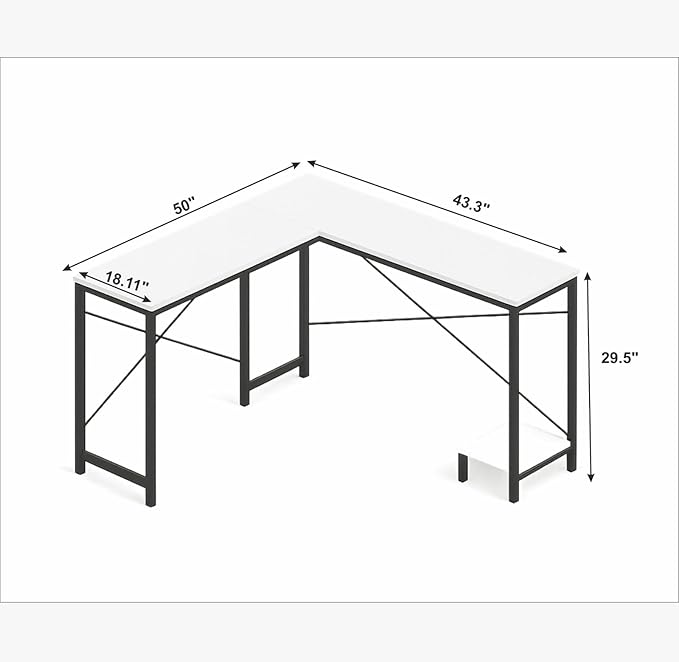 Callas L-Shaped Gaming Desk, 127 cm Corner Computer Table, White Desktop with Black Frame, Storage Shelf(White, ST22)