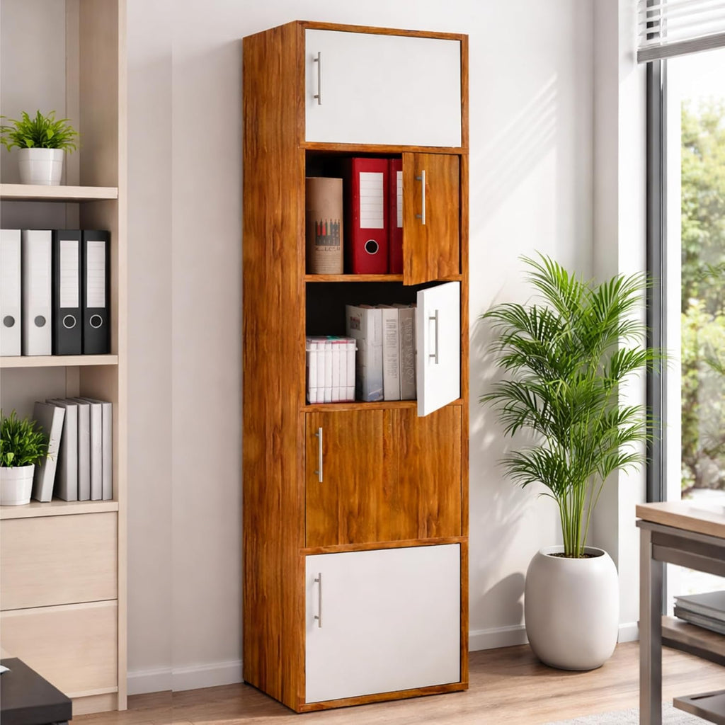 Callas Wooden Book Rack | Multi-Compartment Storage Cabinet | Space-Saving Vertical Bookshelf with Doors | Durable & Sturdy Organizer for Home & Office (BR-25-Walnut)