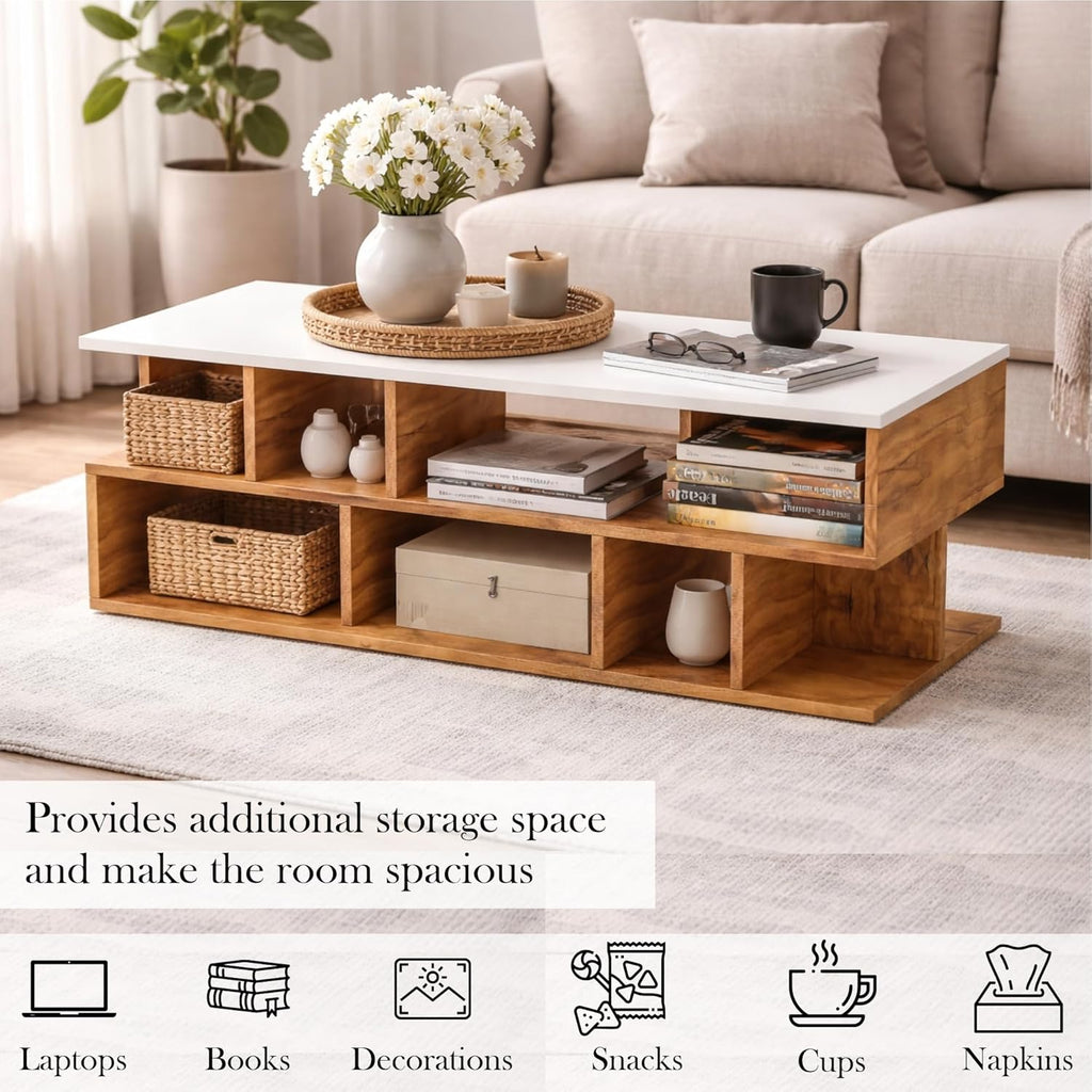 Callas Coffee Table with Multi-Purpose Storage, Wood, Walnut and Natural Finish,Modern Style (Walnut-CT-22)