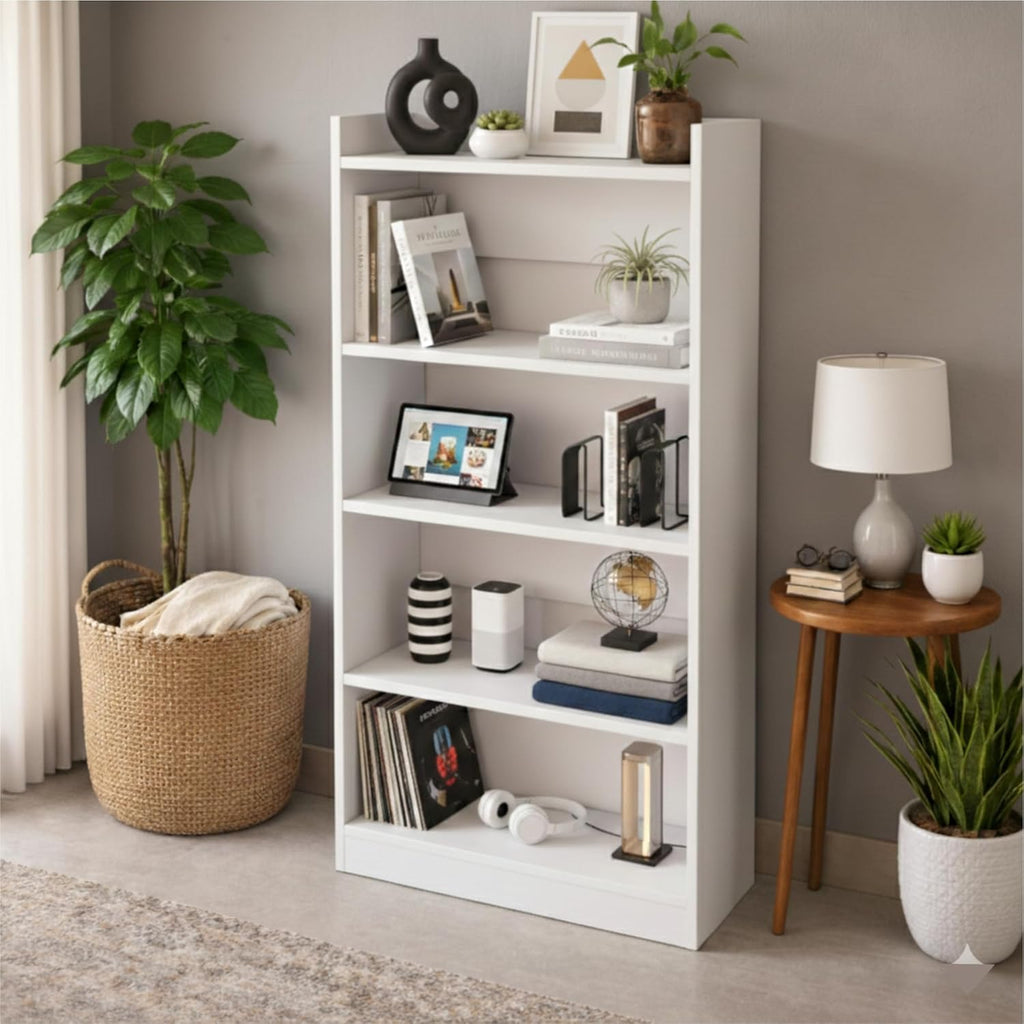 Callas Bookshelf for Home - 5 Tier Books Rack for Study Room Multipurpose Open Shelf for Home, Office, School Engineered Wood Book Organizer Shelf (White, BR-23, 5)