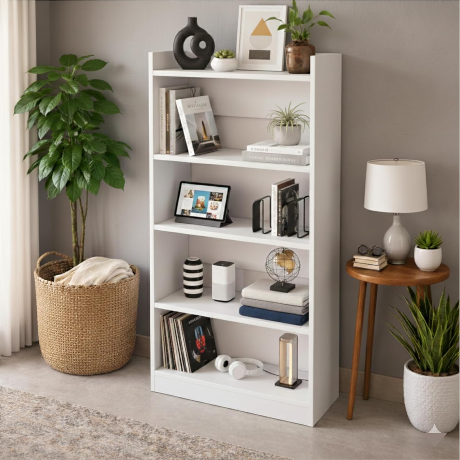 Callas Bookshelf for Home - 5 Tier Books Rack for Study Room Multipurpose Open Shelf for Home, Office, School Engineered Wood Book Organizer Shelf (White, BR-23, 5)