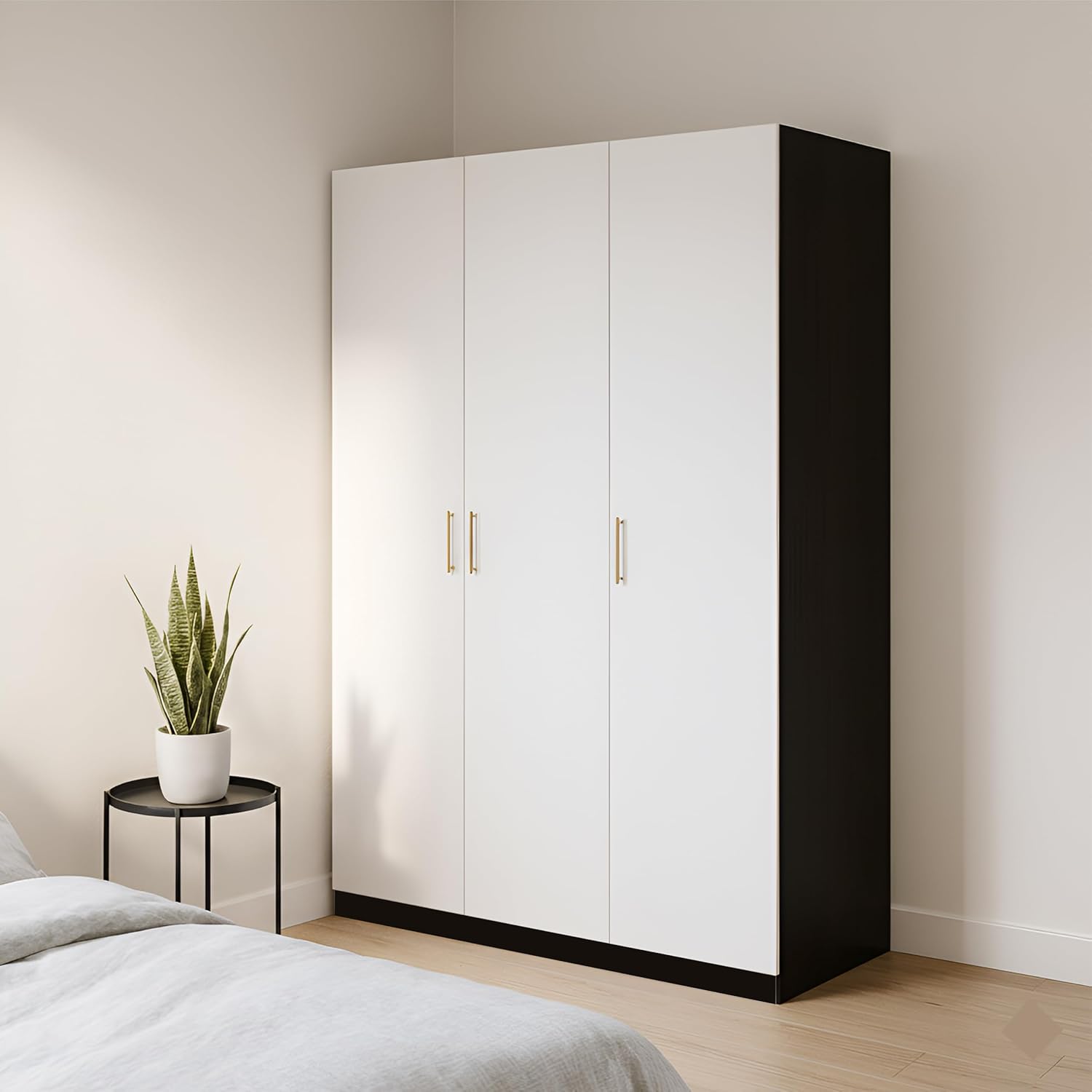 Callas 3 Door Wooden Wardrobe for Bedroom | Engineered Wood Almirah with Hanging Rod, Lockable Door & Drawer, |1 Year Warranty with Free Installation (Wardrobe-3 Door, Black)