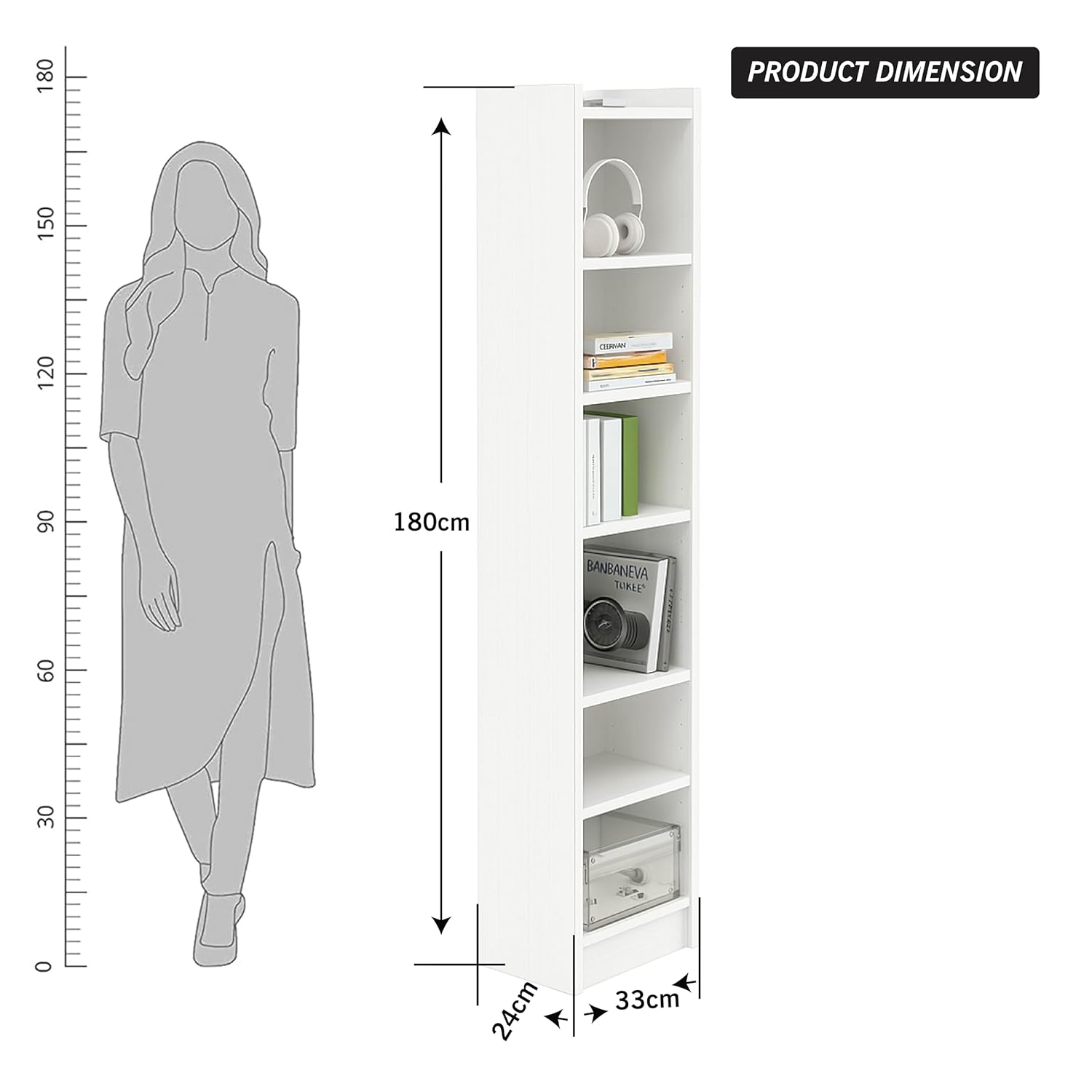 Callas 6 Layer Engineered Wood Bookshelf Multipurpose Home Decor Storage Rack Showcase Organizer for Living Room, Kitchen, Bedroom, Office | (BR-07-White)
