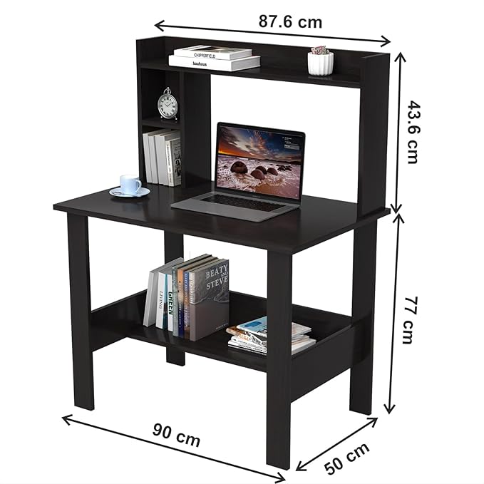 Callas Engineered Wood Study Table with Hutch & Bottom Storage | Computer, Laptop & Office Desk with Extra Storage for Home, Study & Workstation ( ST-40, Black )