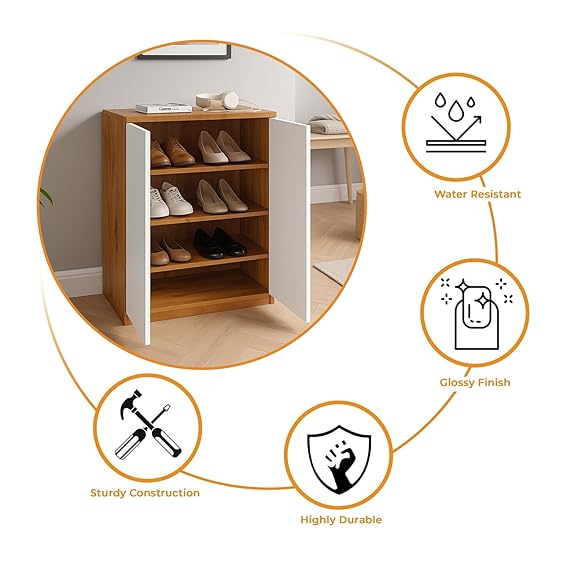 Callas Engineered Wood Shoe Rack Cabinet with Drawer & Doors | Modern Wooden Shoe Storage Organizer for Entryway, Living Room & Bedroom (Brown, SR-05)