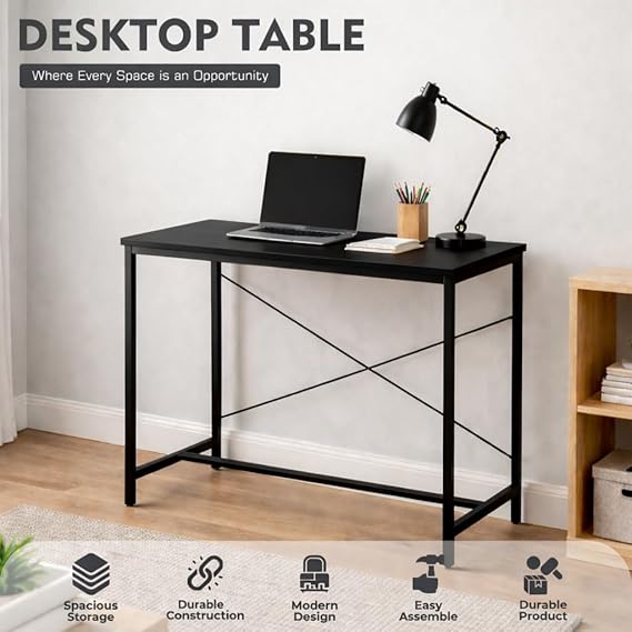 Callas Computer Desk Home/Office Desk | Writing Study Desk | Laptop Table | Modern Simple Desk | Small Desks for Small Spaces | Sturdy Desk for Home, Office, Bedroom, Living Room (Black, ST-10)