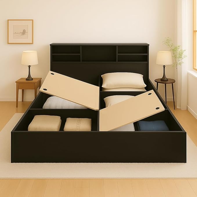 Callas Trinity Queen Size Bed Engineered Wood Modern Design with Headboard | Elegant Finish | Durable Structure (Trinity Black, Queen Bed)