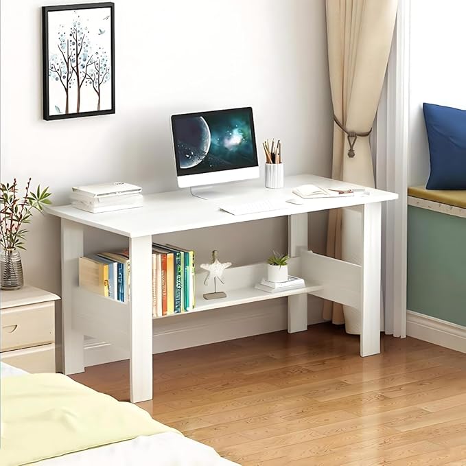 Callas Engineered Wooden Computer Desk for Home Office | Compact Laptop & Study Table | Small Writing Desk for Bedroom, Living Room (ST-09-White)