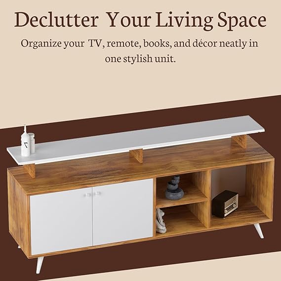 Callas Engineered Wood TV Entertainment Unit for Living Room | Modern TV Cabinet with Shelves & Storage | Set Top Box Stand & Display Unit (Walnut, TV-07)