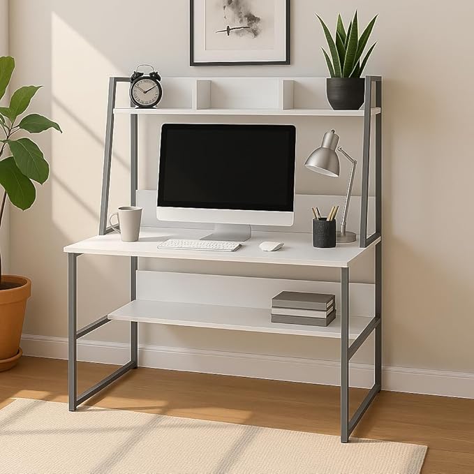 Callas Computer Desk Home/Office Desk | Writing Study Desk | Laptop Table | Modern Simple Desk | Small Desks for Small Spaces | Sturdy Desk for Home, Office, Bedroom, Living Room (White, ST-21)