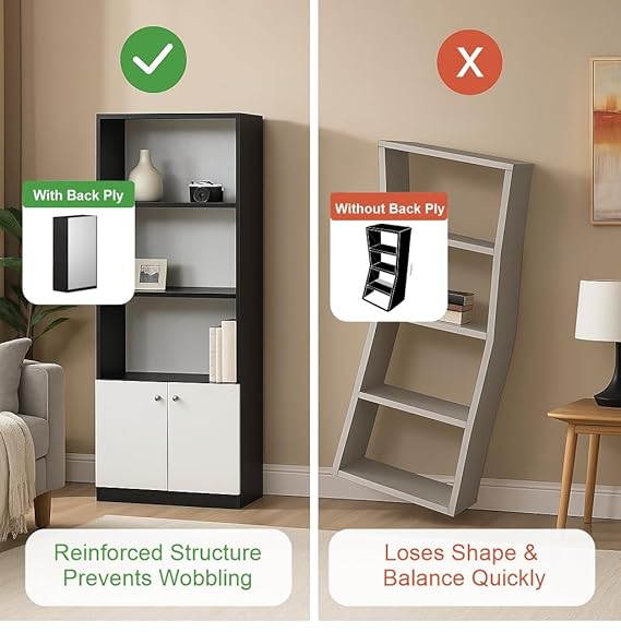 Callas Wooden Bookshelf with Display Unit Cabinet | Engineered Wood Bookcase for Living Room, Bedroom, Office | Modern Display Shelf Organizer for Books & Décor - Gifting (BR-22-Black)