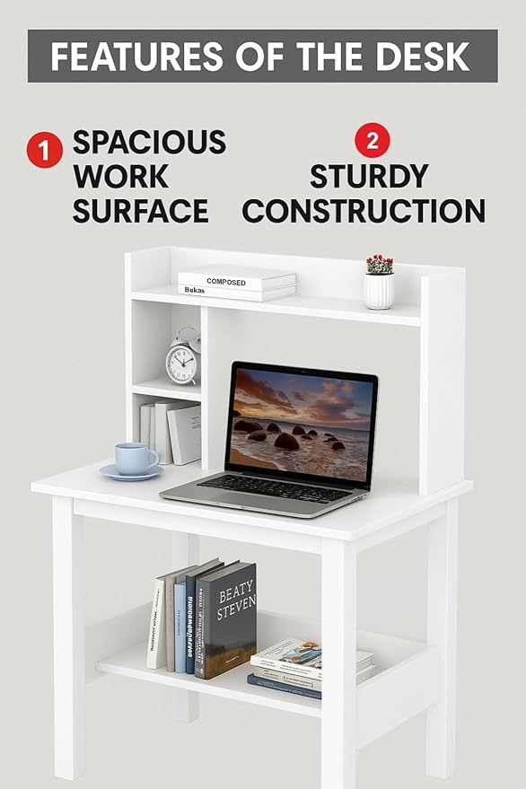 Callas Computer Desk Home/Office Desk | Writing Study Desk | Laptop Table | Modern Simple Desk | Small Desks for Small Spaces | Sturdy Desk for Home, Office, Bedroom, Living Room (ST-40-White)