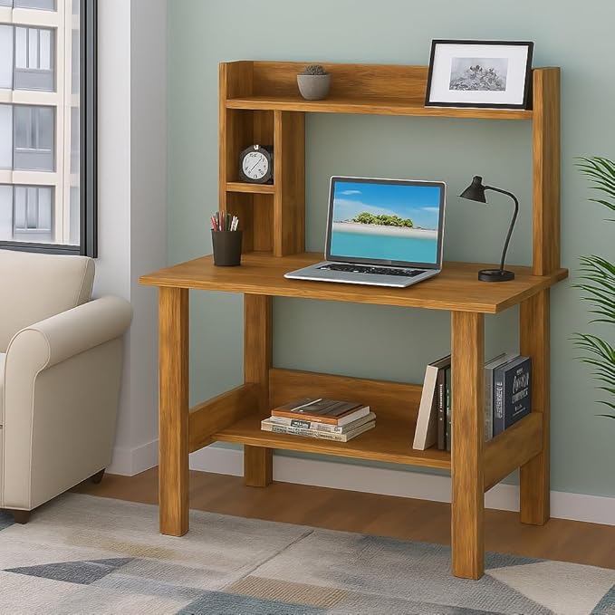 Callas Engineered Wood Study Table with Hutch & Bottom Storage | Computer, Laptop & Office Desk with Extra Storage for Home, Study & Workstation ( ST-40, Walnut)