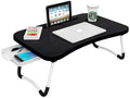 Callas Multipurpose Foldable Home Storage Table with Cup Holder, Foldable and Portable/Ergonomic & Rounded Edges/Non-Slip Legs (WA-27-Black)