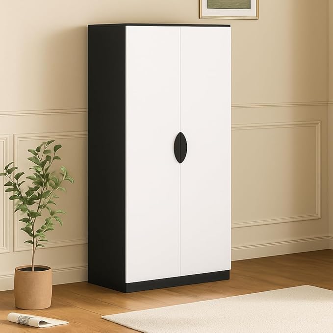 Callas 2 Door Engineered Wood Wardrobe | Modern Bedroom Storage Cabinet with Lock & Shelves | Compact Almirah for Clothes, Accessories & Home Organization (WD-01-Black)